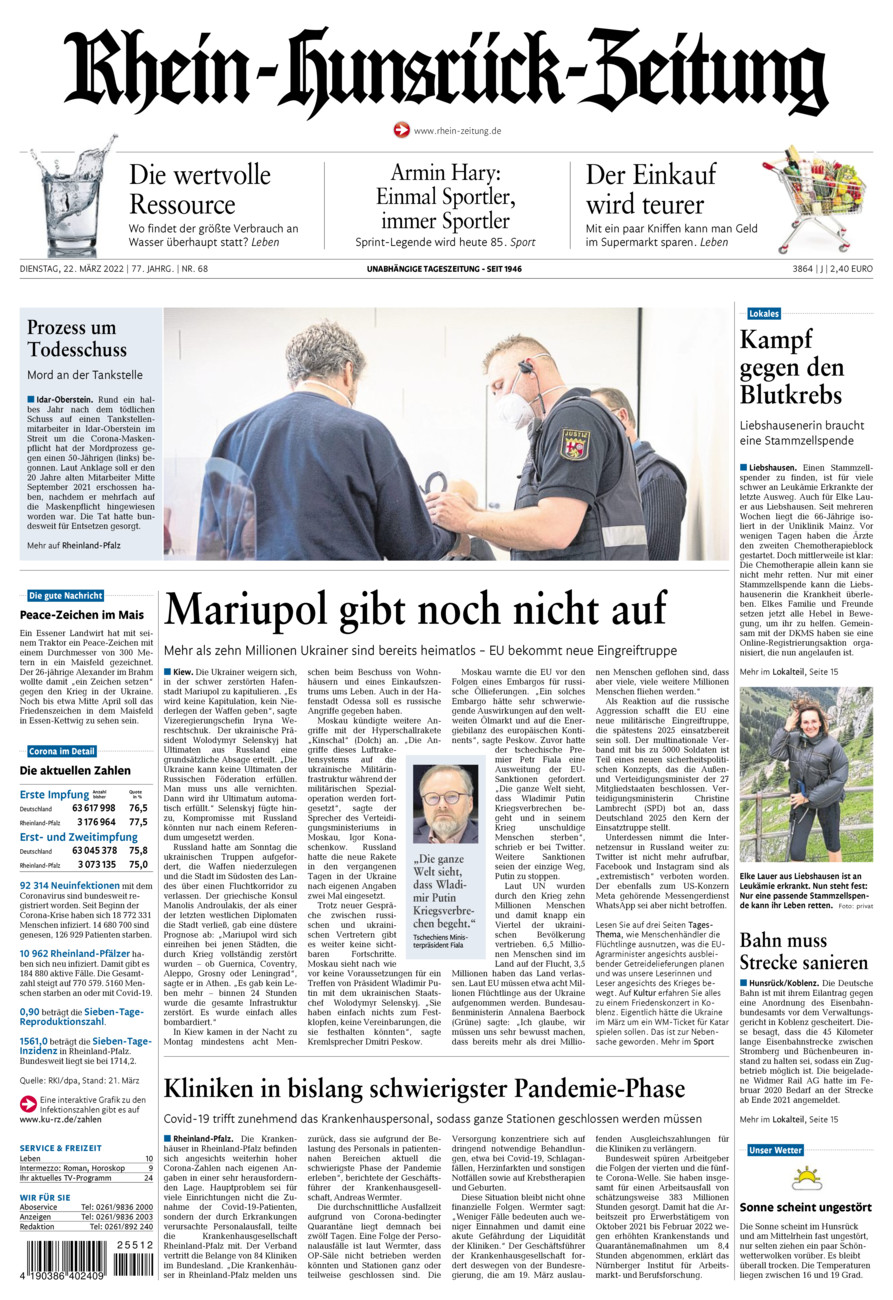 Rhein-Hunsrück-Zeitung vom Dienstag, 22.03.2022