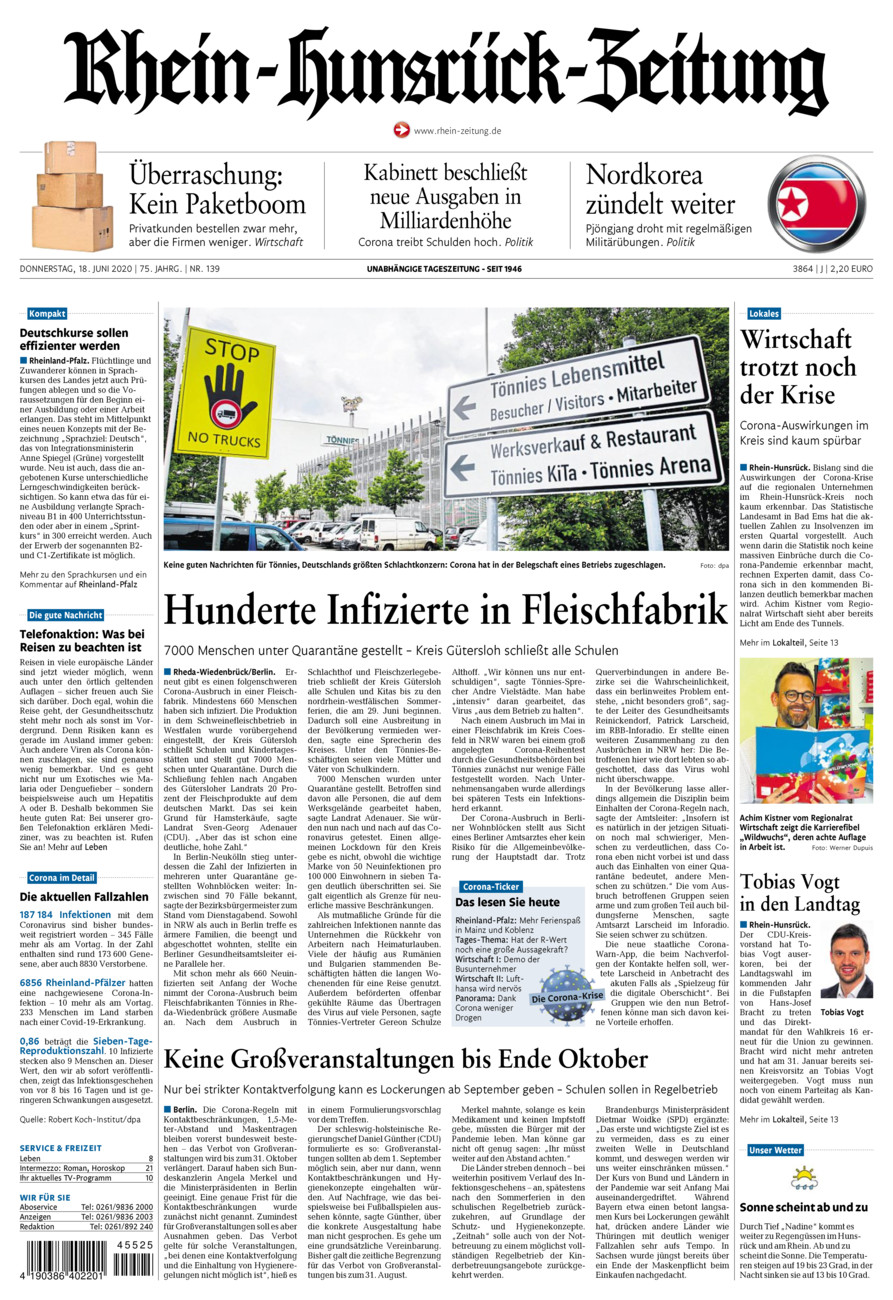 Rhein-Hunsrück-Zeitung vom Donnerstag, 18.06.2020