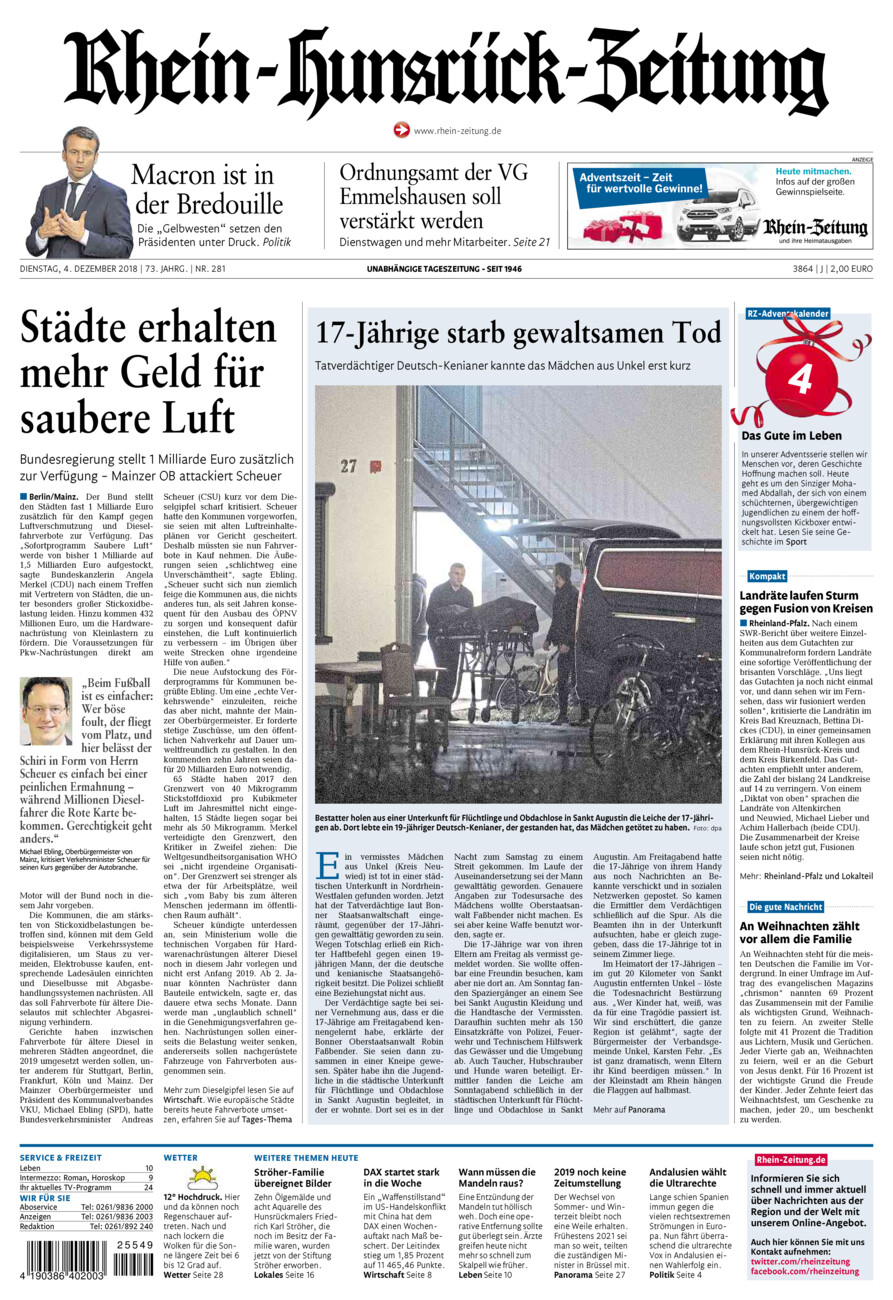 Rhein-Hunsrück-Zeitung vom Dienstag, 04.12.2018