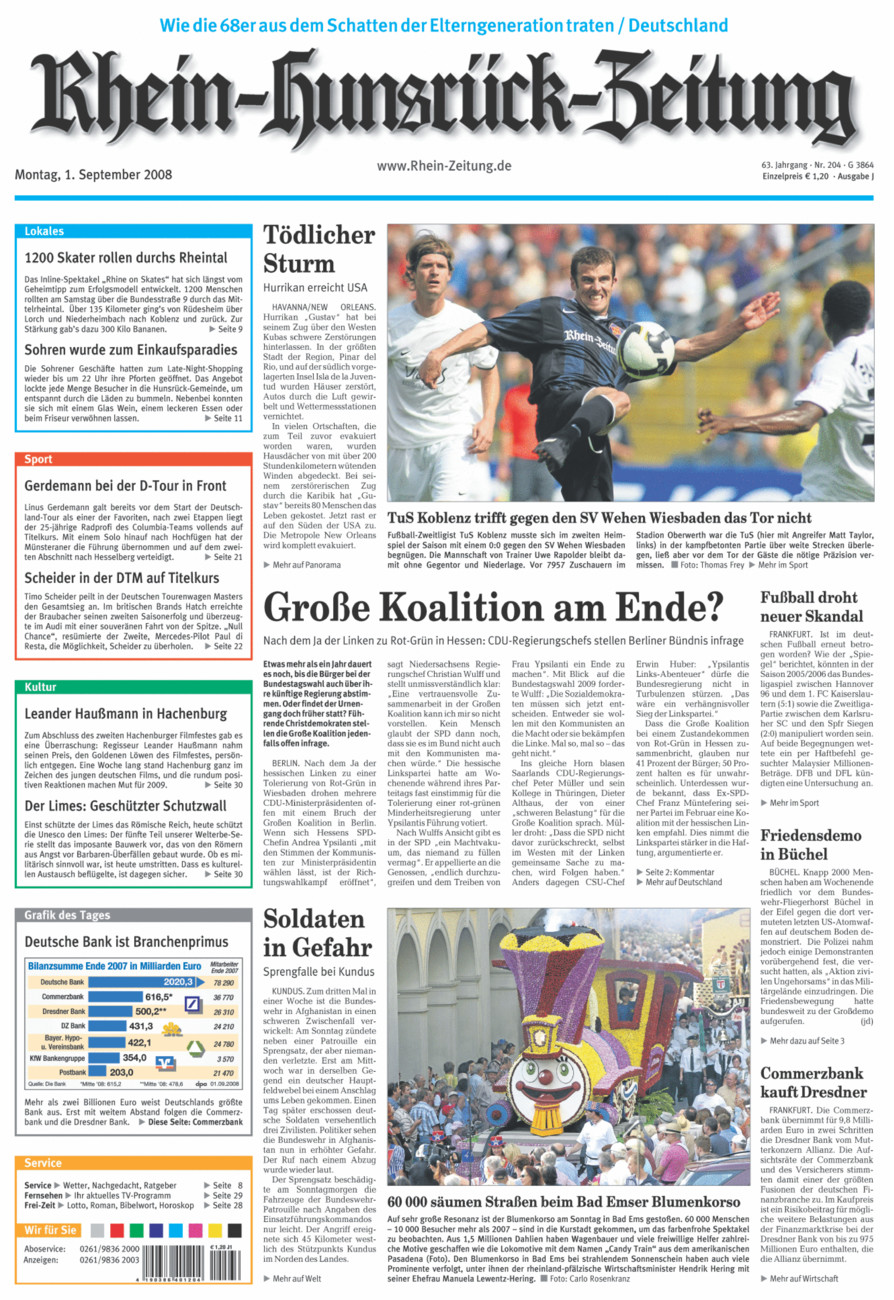 Rhein-Hunsrück-Zeitung vom Montag, 01.09.2008