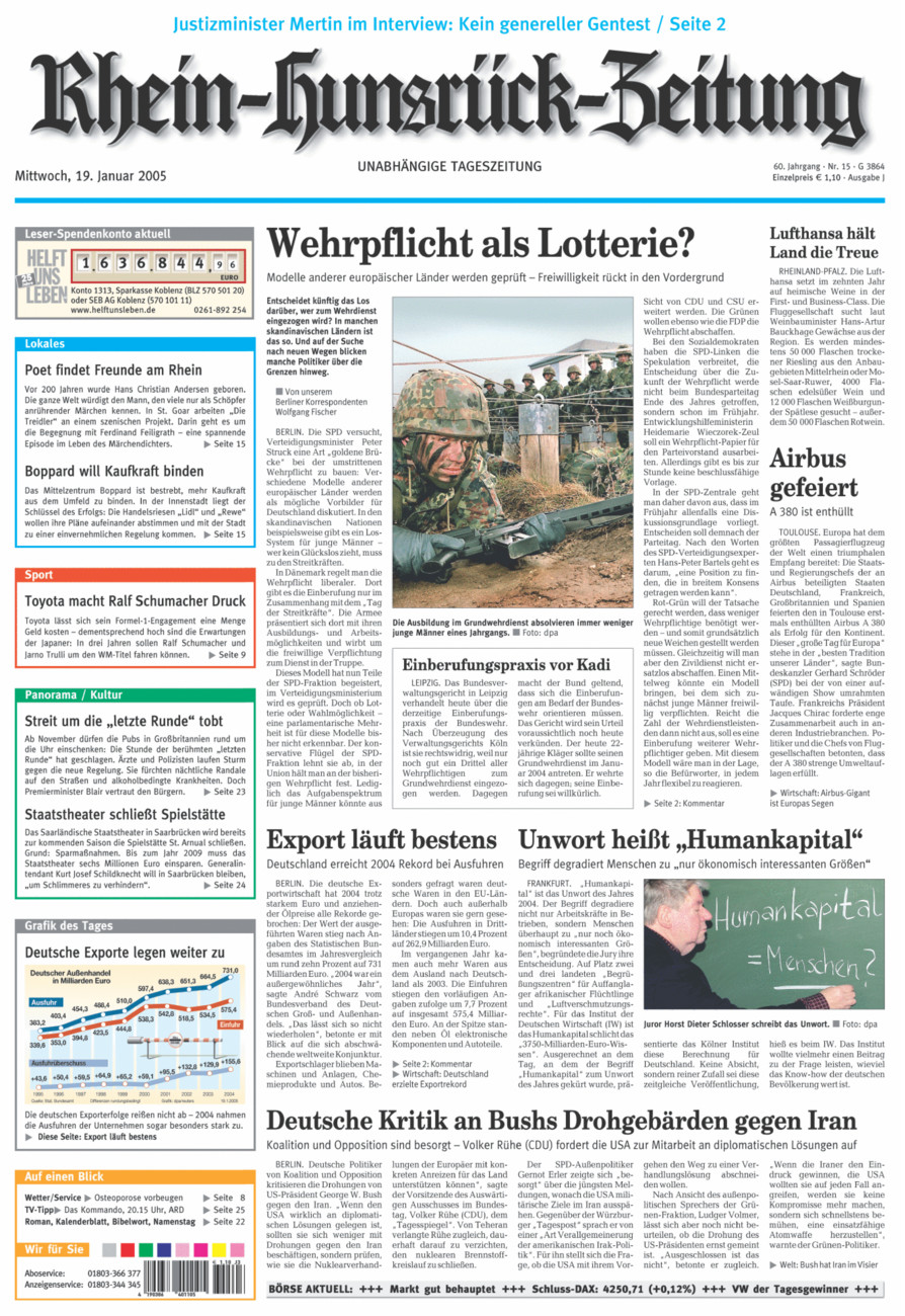 Rhein-Hunsrück-Zeitung vom Mittwoch, 19.01.2005