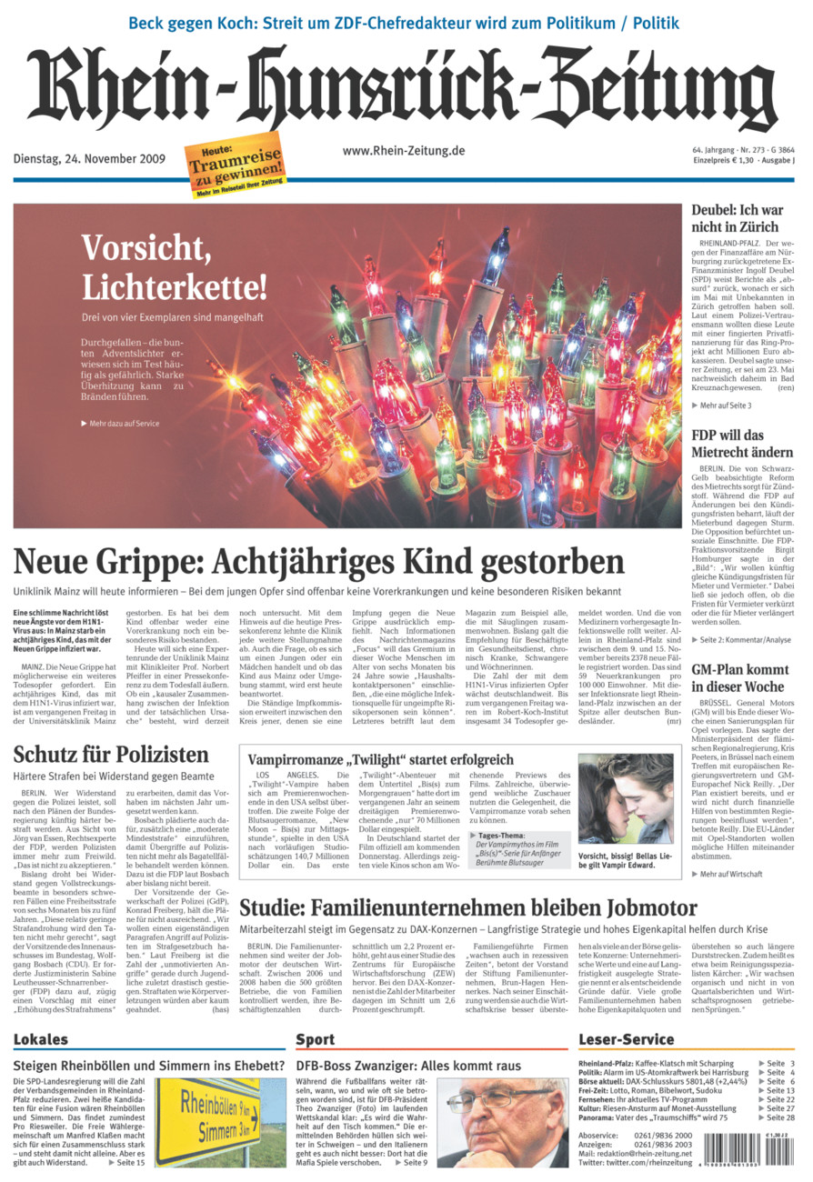 Rhein-Hunsrück-Zeitung vom Dienstag, 24.11.2009