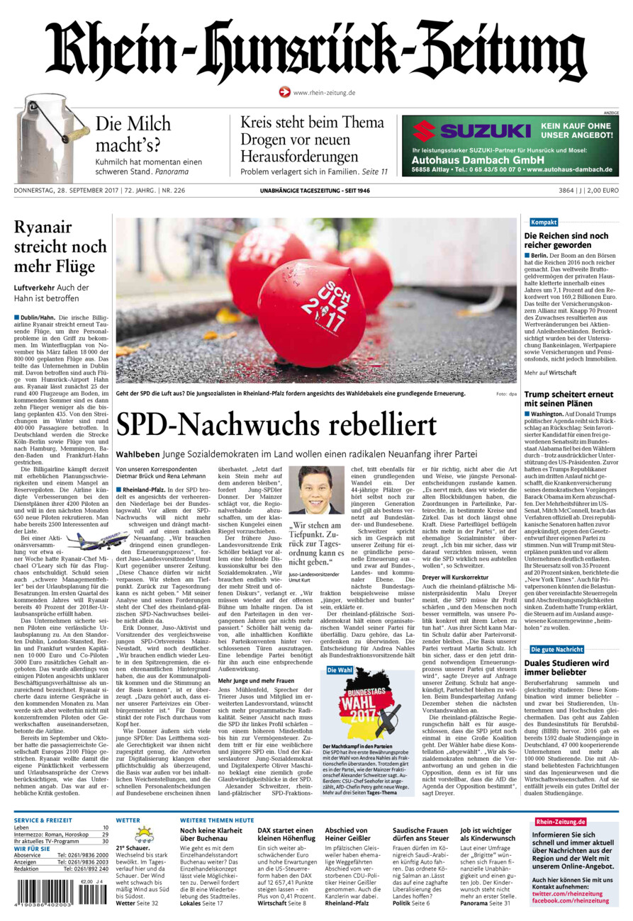 Rhein-Hunsrück-Zeitung vom Donnerstag, 28.09.2017