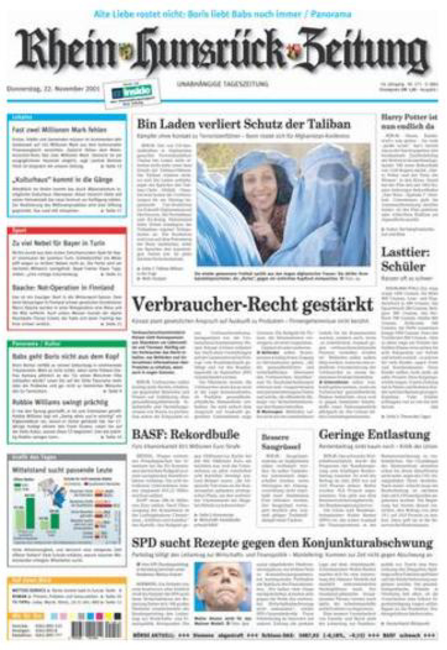 Rhein-Hunsrück-Zeitung vom Donnerstag, 22.11.2001