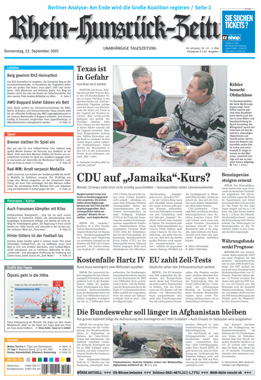 Rhein-Hunsrück-Zeitung vom Donnerstag, 22.09.2005