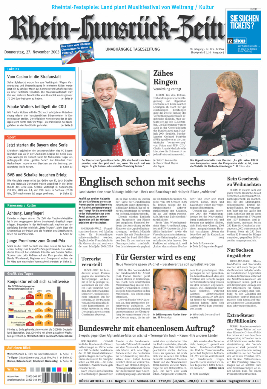 Rhein-Hunsrück-Zeitung vom Donnerstag, 27.11.2003