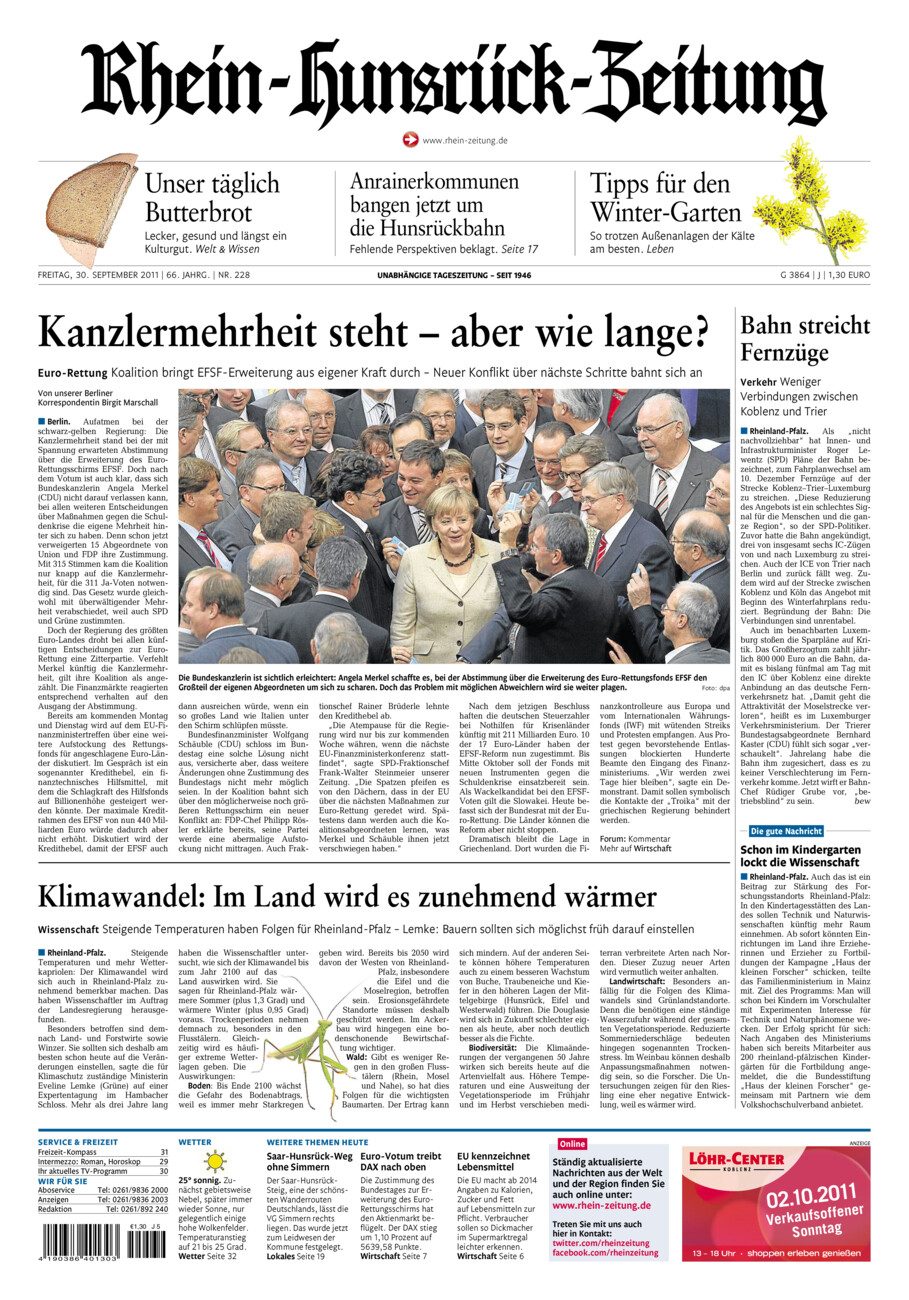 Rhein-Hunsrück-Zeitung vom Freitag, 30.09.2011