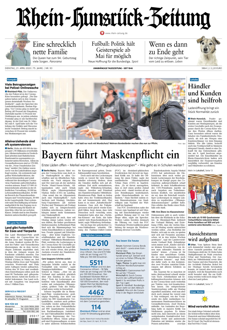 Rhein-Hunsrück-Zeitung vom Dienstag, 21.04.2020