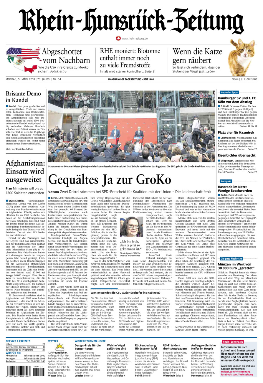 Rhein-Hunsrück-Zeitung vom Montag, 05.03.2018