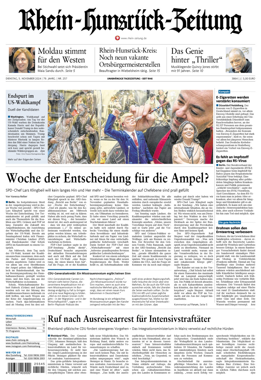 Rhein-Hunsrück-Zeitung vom Dienstag, 05.11.2024