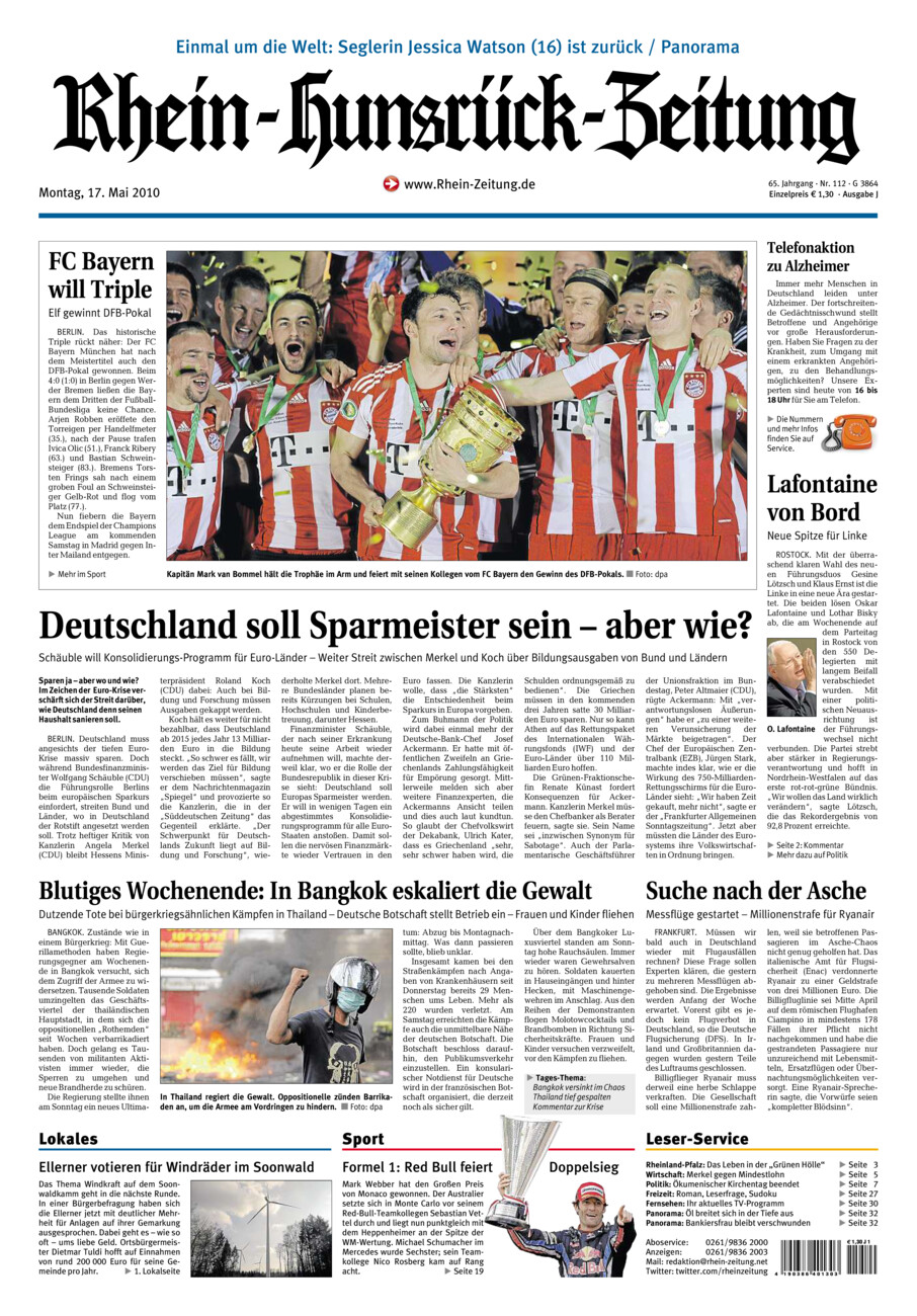 Rhein-Hunsrück-Zeitung vom Montag, 17.05.2010