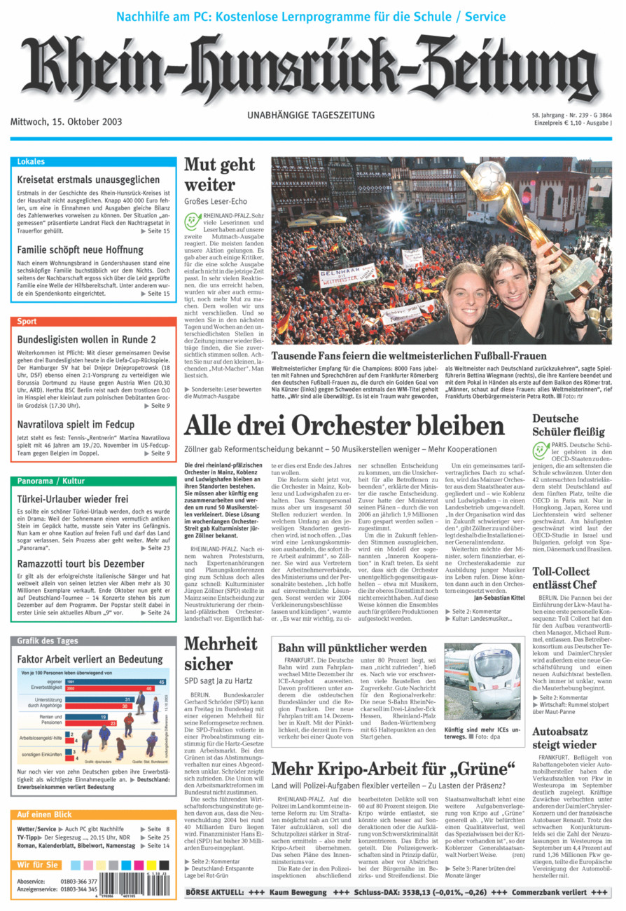 Rhein-Hunsrück-Zeitung vom Mittwoch, 15.10.2003