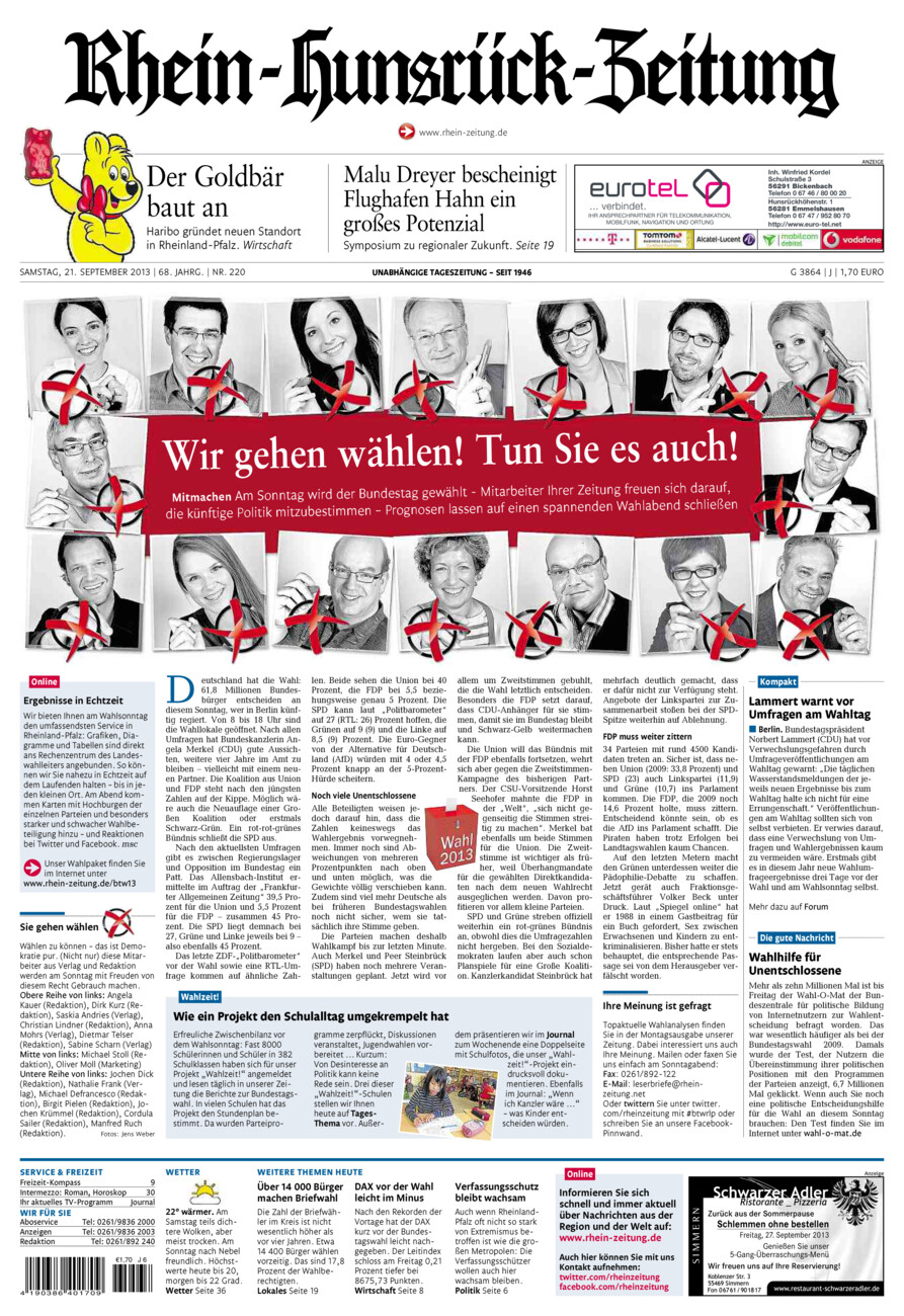Rhein-Hunsrück-Zeitung vom Samstag, 21.09.2013