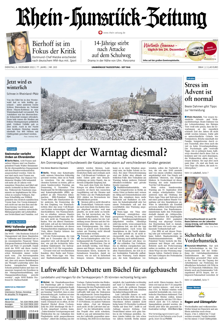 Rhein-Hunsrück-Zeitung vom Dienstag, 06.12.2022