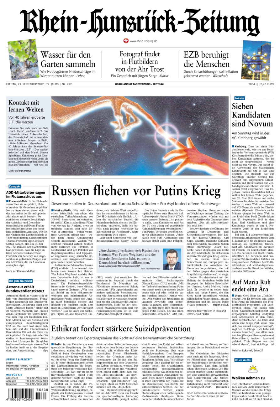 Rhein-Hunsrück-Zeitung vom Freitag, 23.09.2022