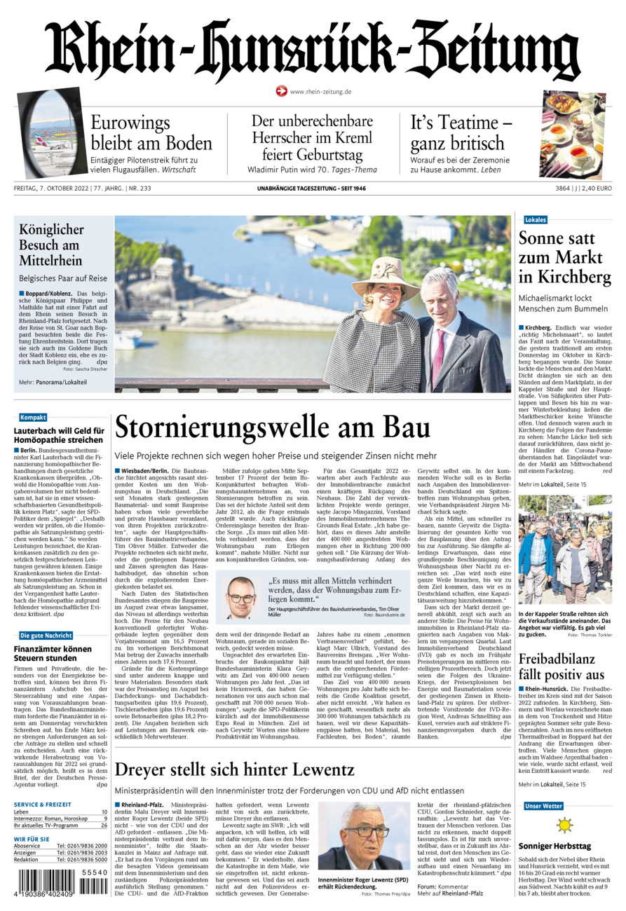 Rhein-Hunsrück-Zeitung vom Freitag, 07.10.2022