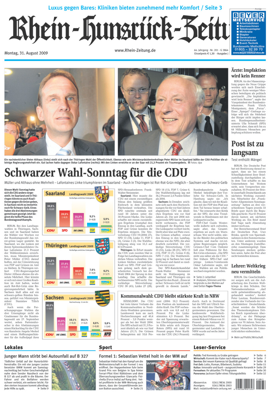 Rhein-Hunsrück-Zeitung vom Montag, 31.08.2009