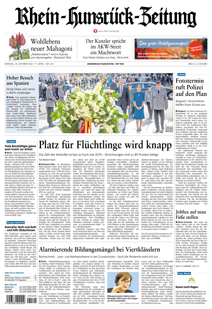 Rhein-Hunsrück-Zeitung vom Dienstag, 18.10.2022