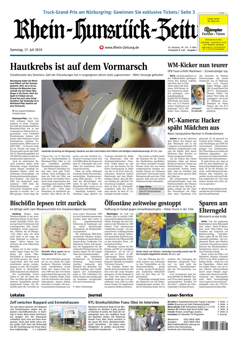 Rhein-Hunsrück-Zeitung vom Samstag, 17.07.2010