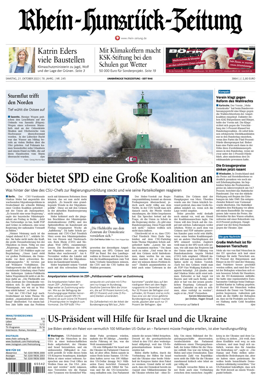 Rhein-Hunsrück-Zeitung vom Samstag, 21.10.2023