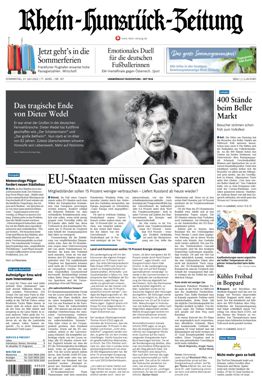 Rhein-Hunsrück-Zeitung vom Donnerstag, 21.07.2022