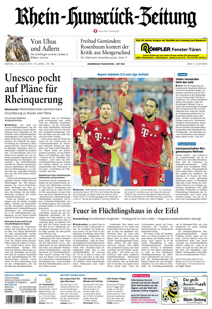 Rhein-Hunsrück-Zeitung vom Samstag, 15.08.2015