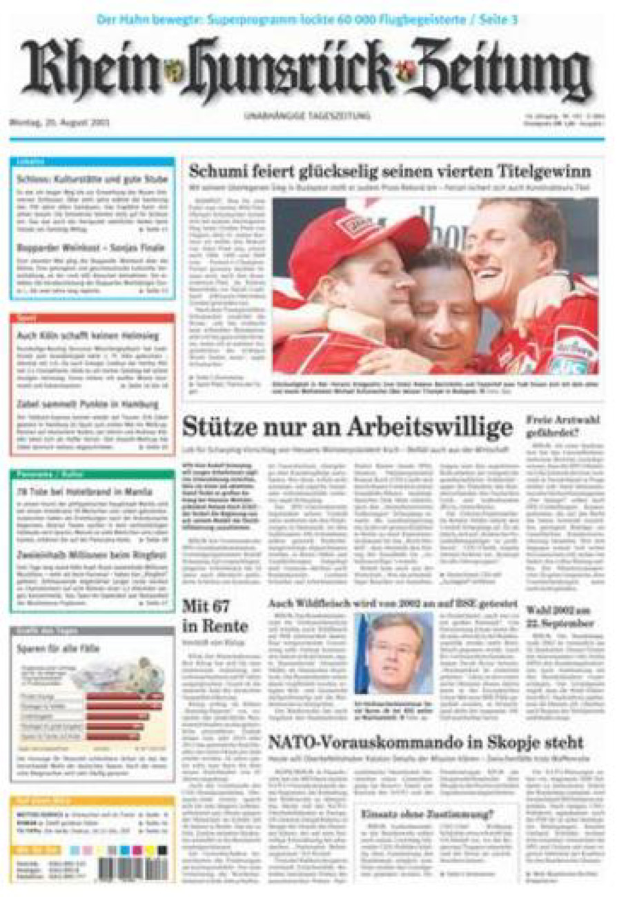Rhein-Hunsrück-Zeitung vom Montag, 20.08.2001