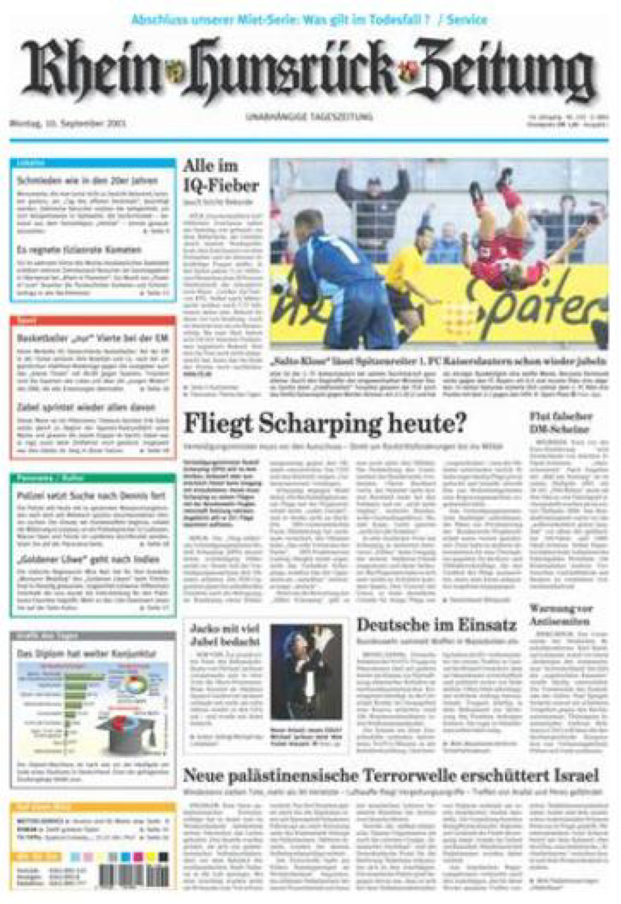 Rhein-Hunsrück-Zeitung vom Montag, 10.09.2001