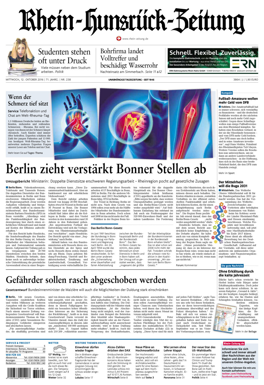 Rhein-Hunsrück-Zeitung vom Mittwoch, 12.10.2016