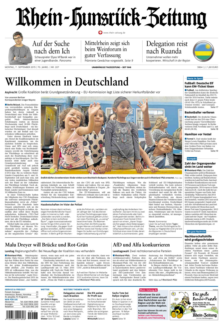 Rhein-Hunsrück-Zeitung vom Montag, 07.09.2015