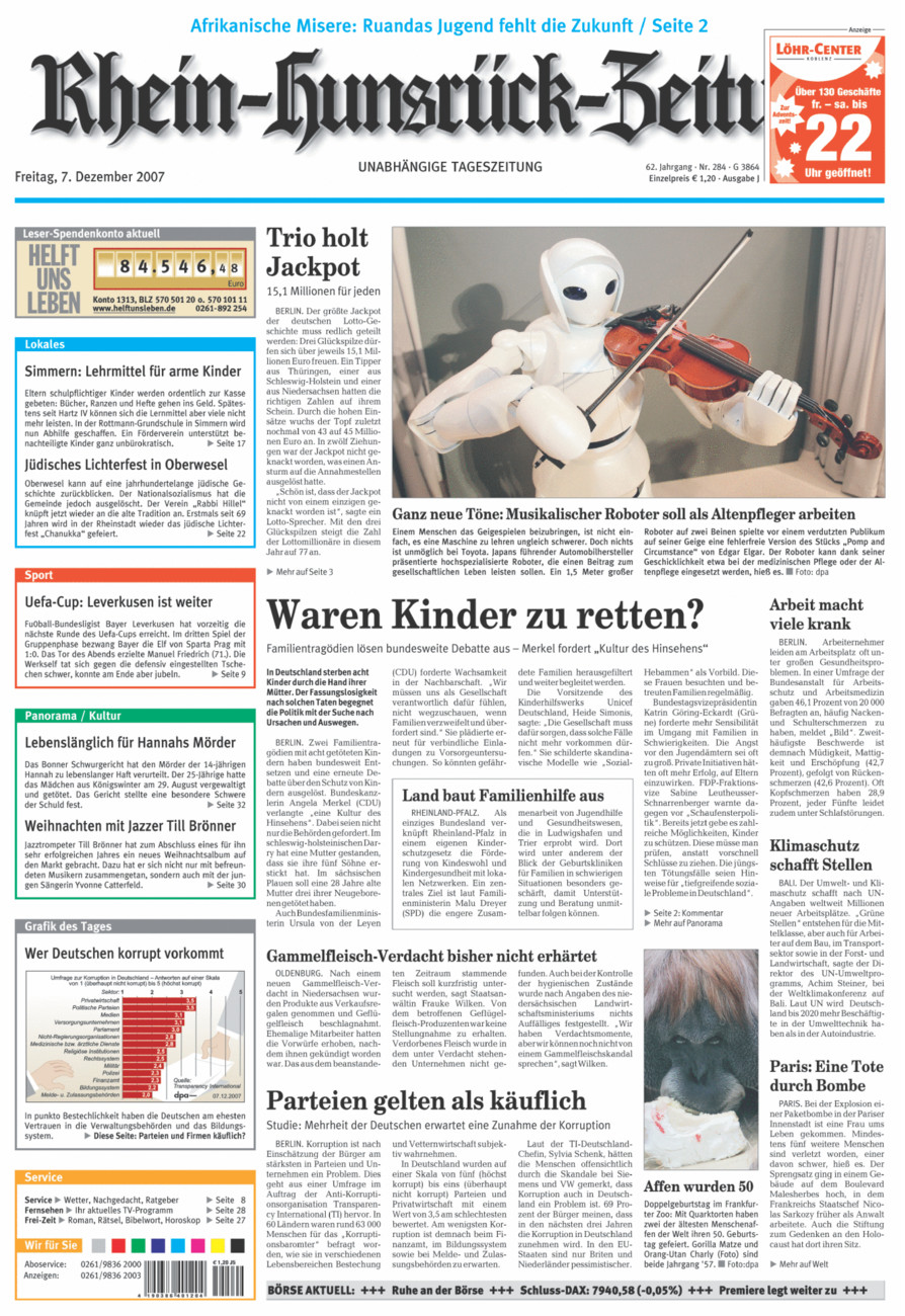 Rhein-Hunsrück-Zeitung vom Freitag, 07.12.2007