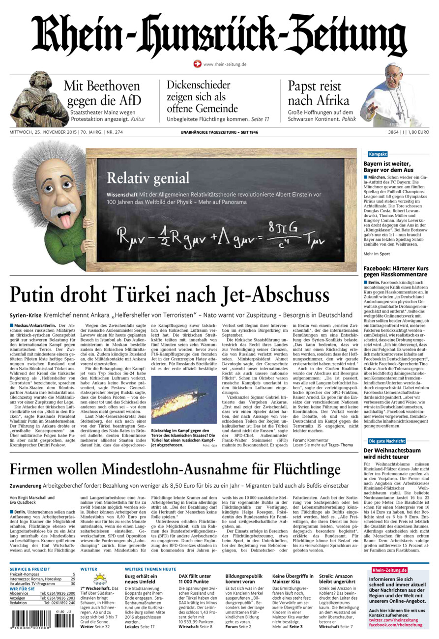 Rhein-Hunsrück-Zeitung vom Mittwoch, 25.11.2015