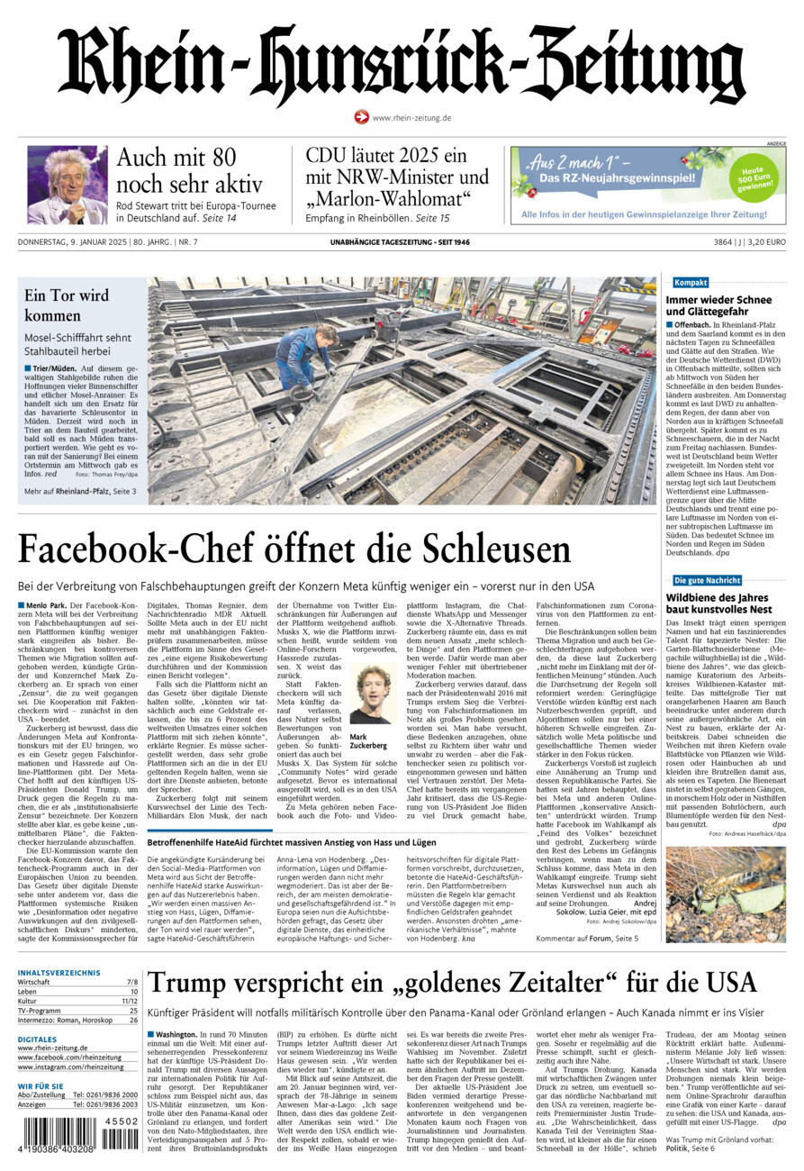 Rhein-Hunsrück-Zeitung vom Donnerstag, 09.01.2025