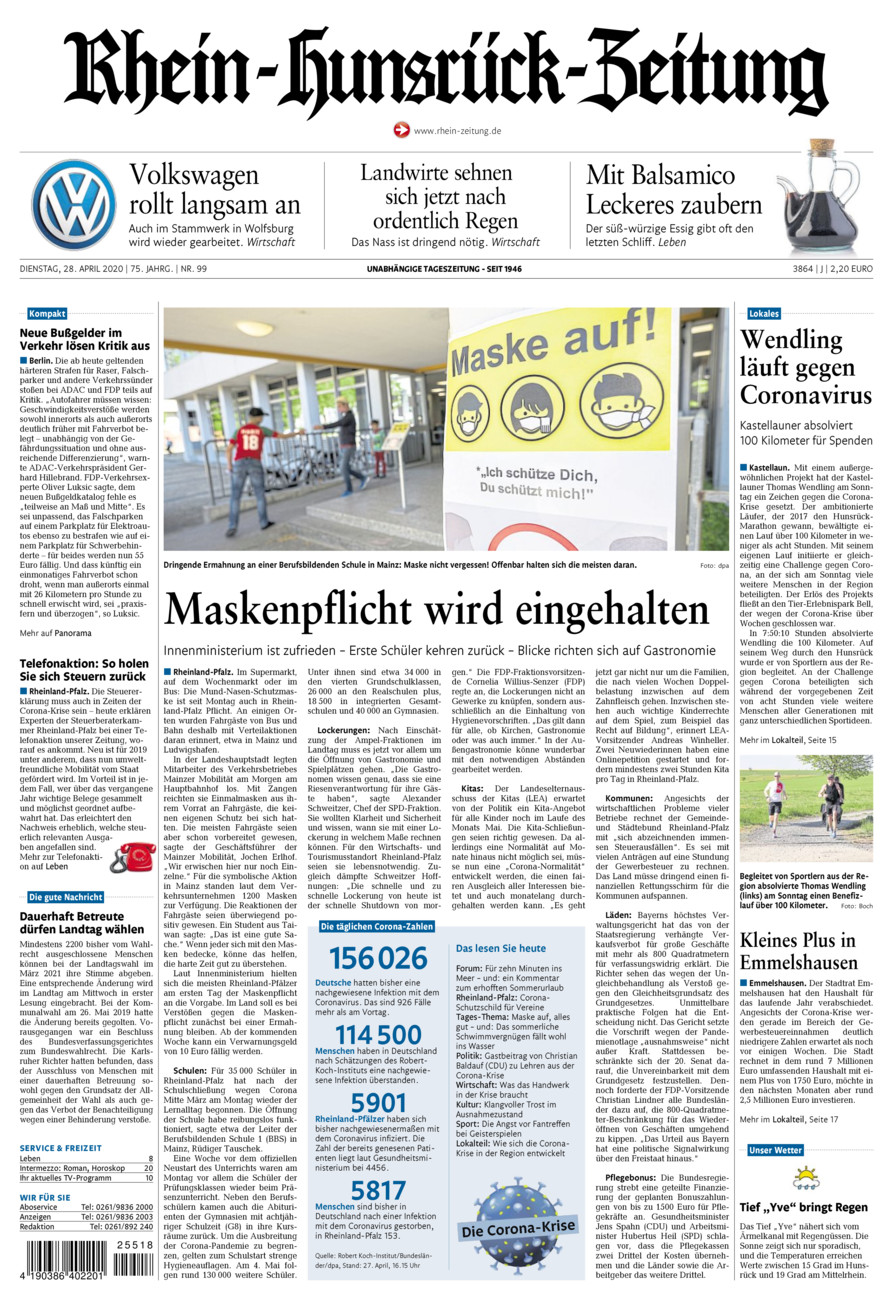 Rhein-Hunsrück-Zeitung vom Dienstag, 28.04.2020