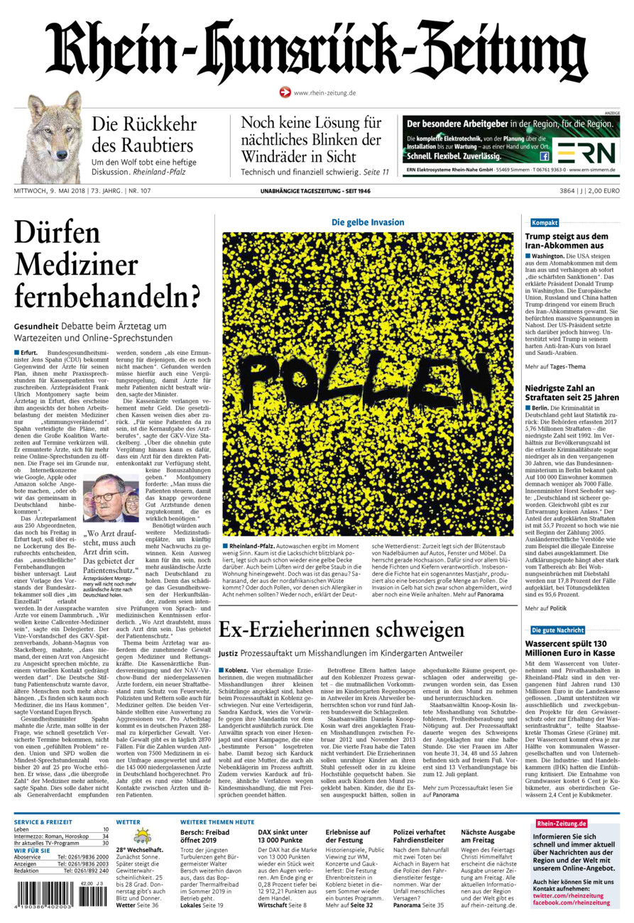 Rhein-Hunsrück-Zeitung vom Mittwoch, 09.05.2018