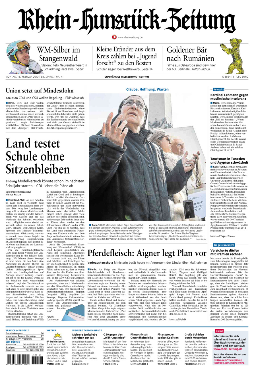 Rhein-Hunsrück-Zeitung vom Montag, 18.02.2013