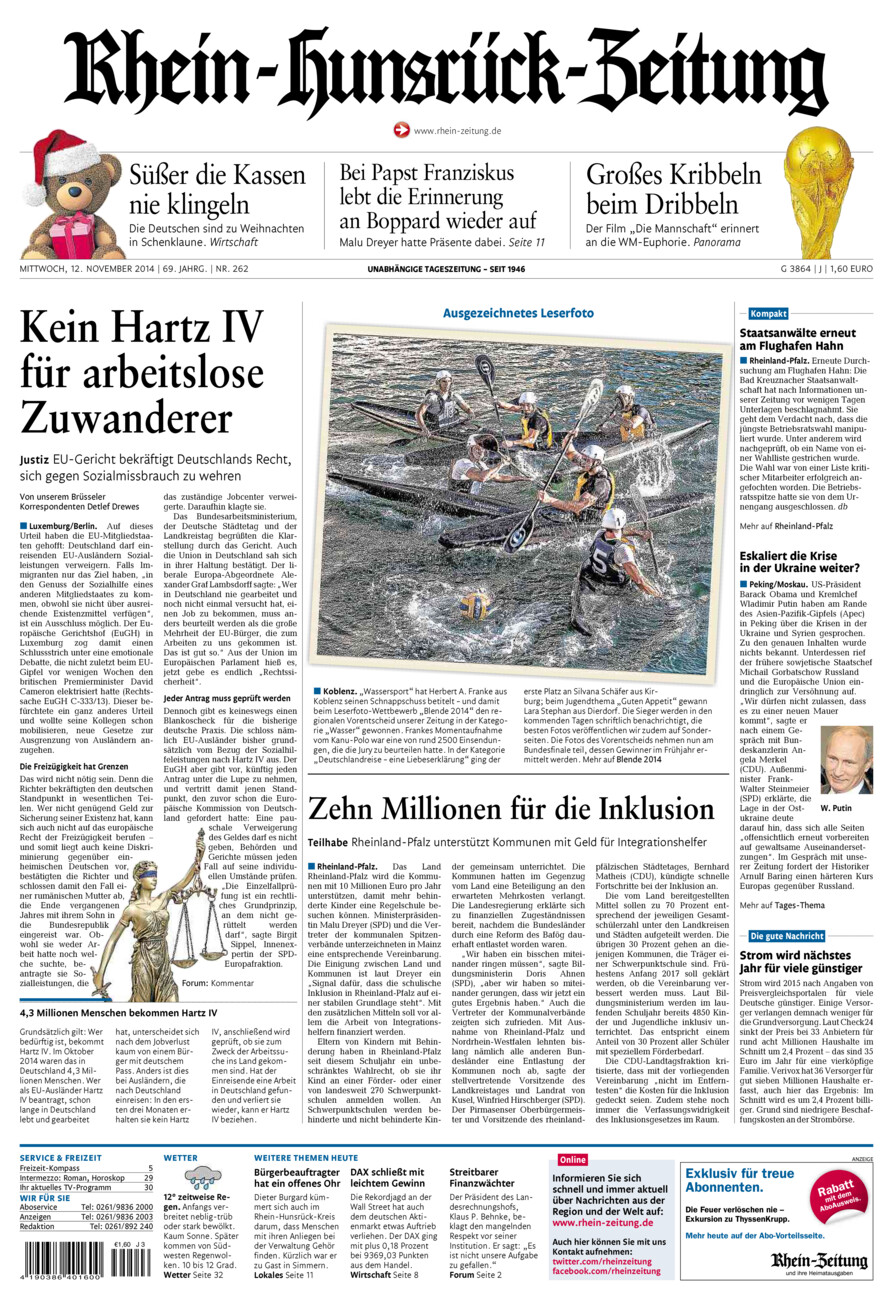 Rhein-Hunsrück-Zeitung vom Mittwoch, 12.11.2014