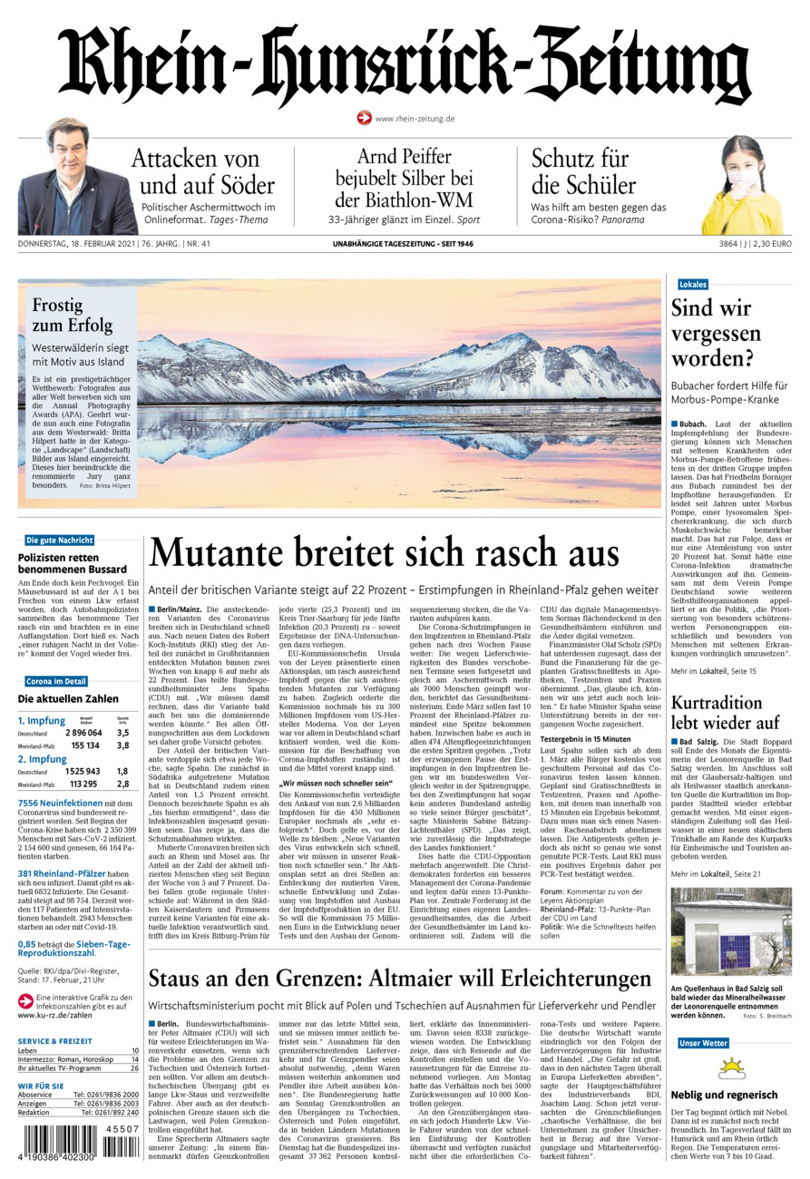 Rhein-Hunsrück-Zeitung vom Donnerstag, 18.02.2021