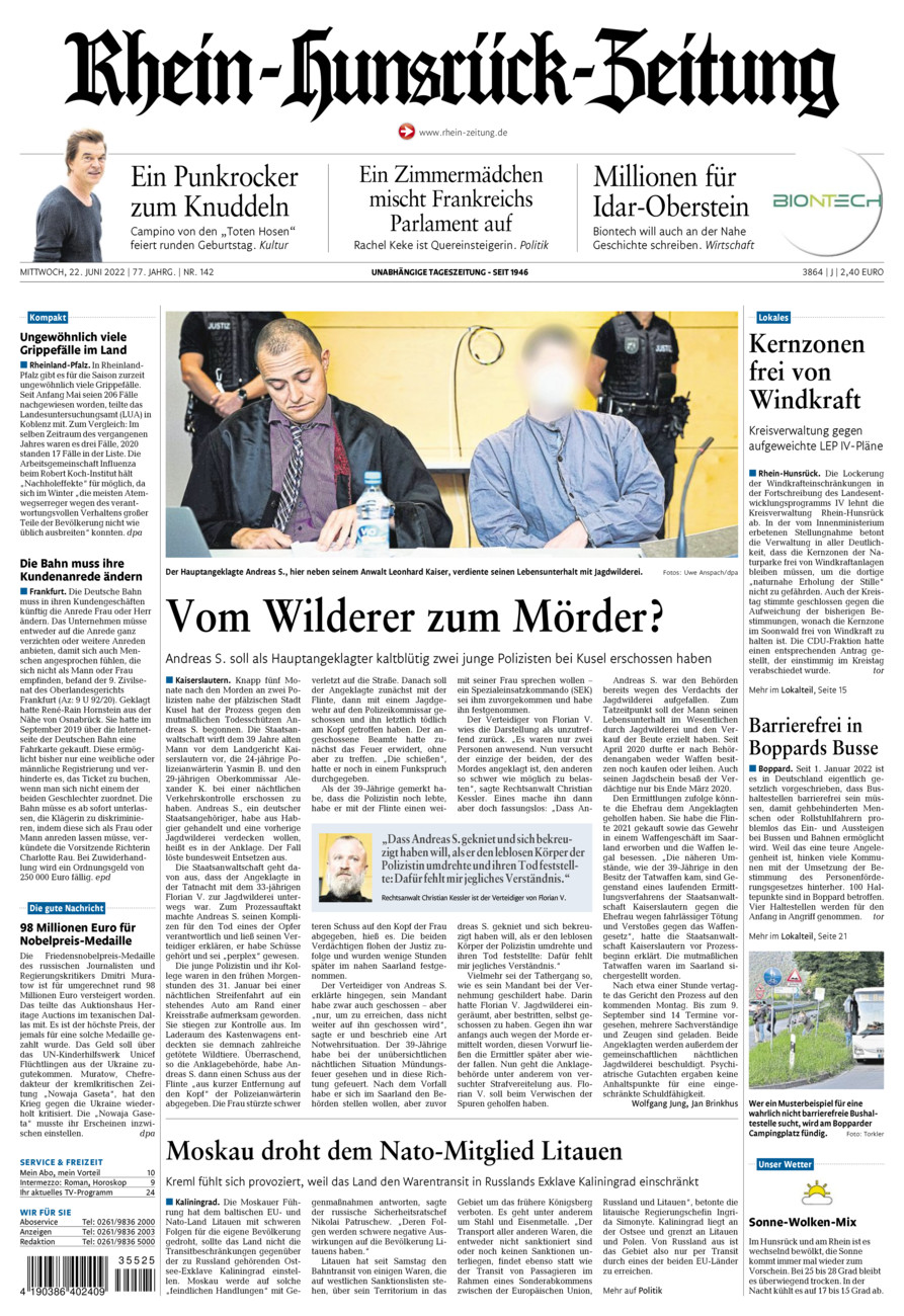 Rhein-Hunsrück-Zeitung vom Mittwoch, 22.06.2022