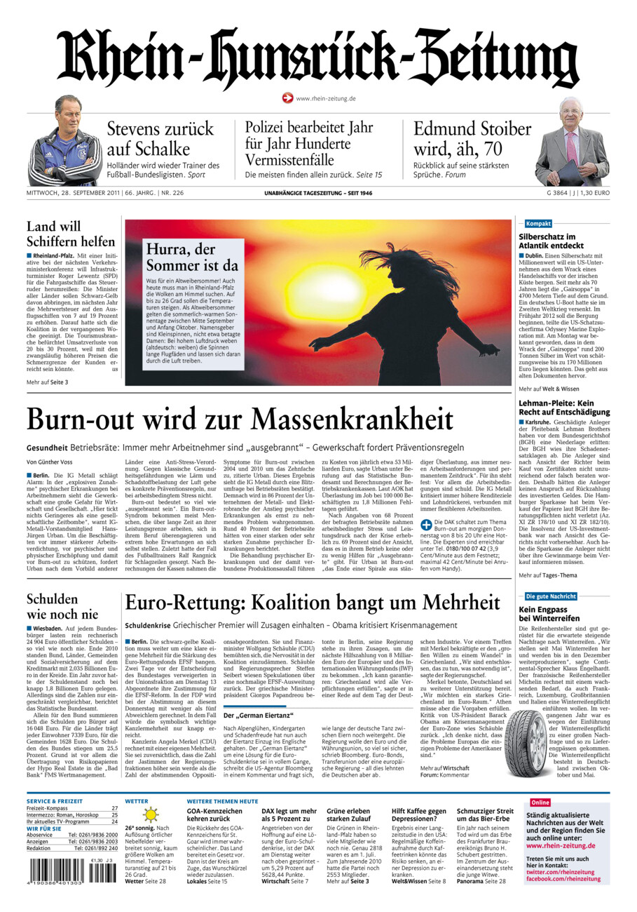Rhein-Hunsrück-Zeitung vom Mittwoch, 28.09.2011