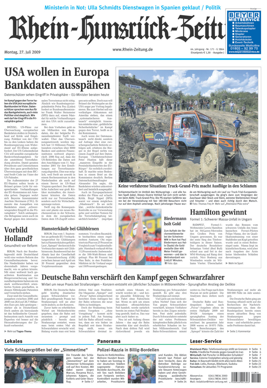 Rhein-Hunsrück-Zeitung vom Montag, 27.07.2009