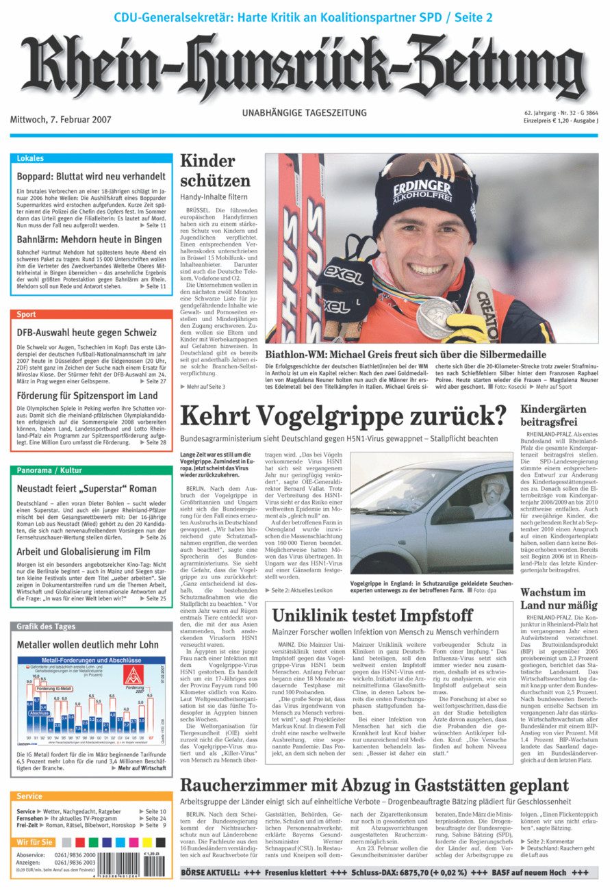 Rhein-Hunsrück-Zeitung vom Mittwoch, 07.02.2007