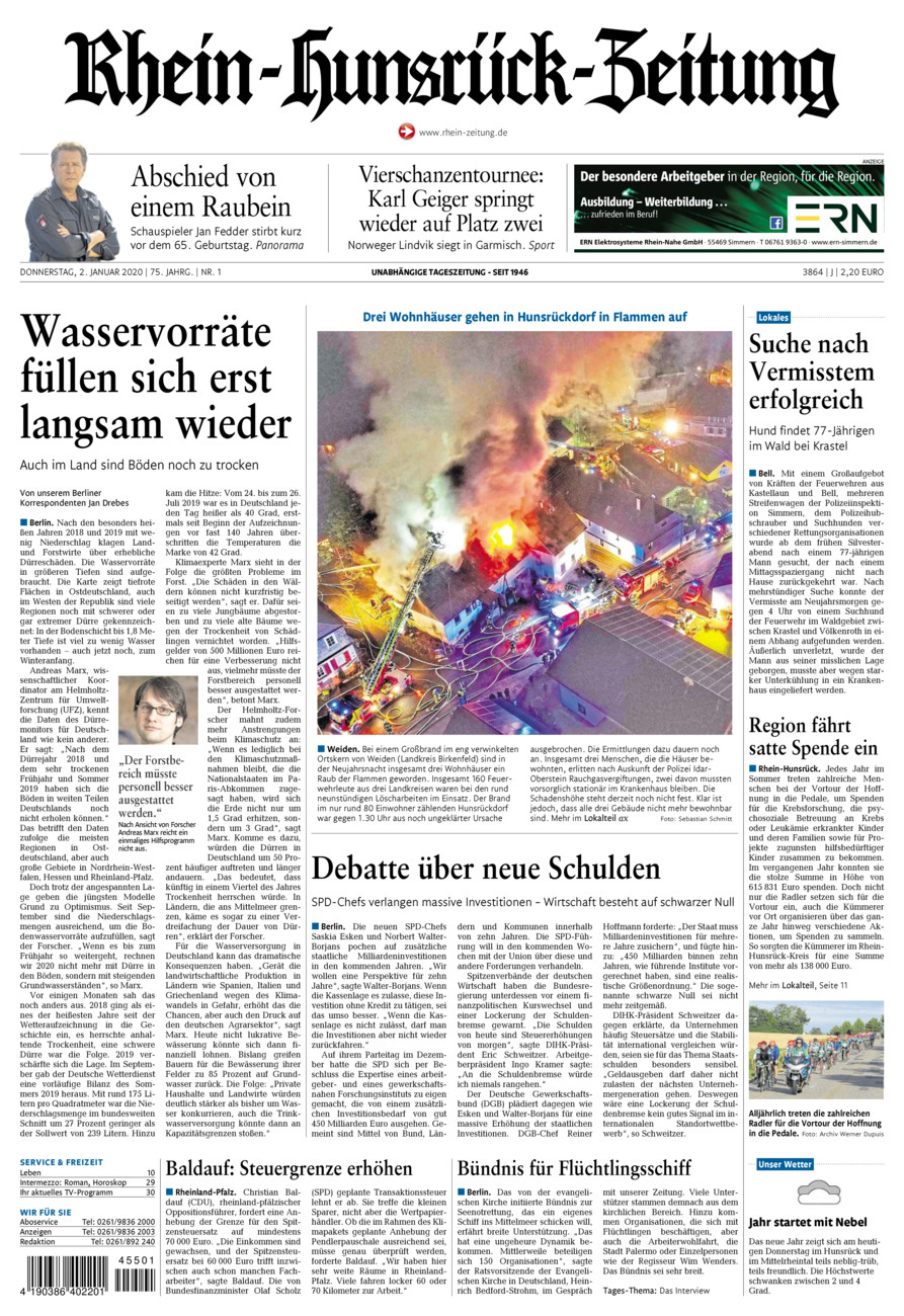 Rhein-Hunsrück-Zeitung vom Donnerstag, 02.01.2020