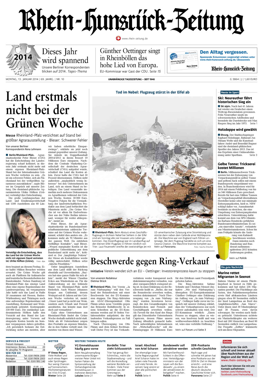 Rhein-Hunsrück-Zeitung vom Montag, 13.01.2014