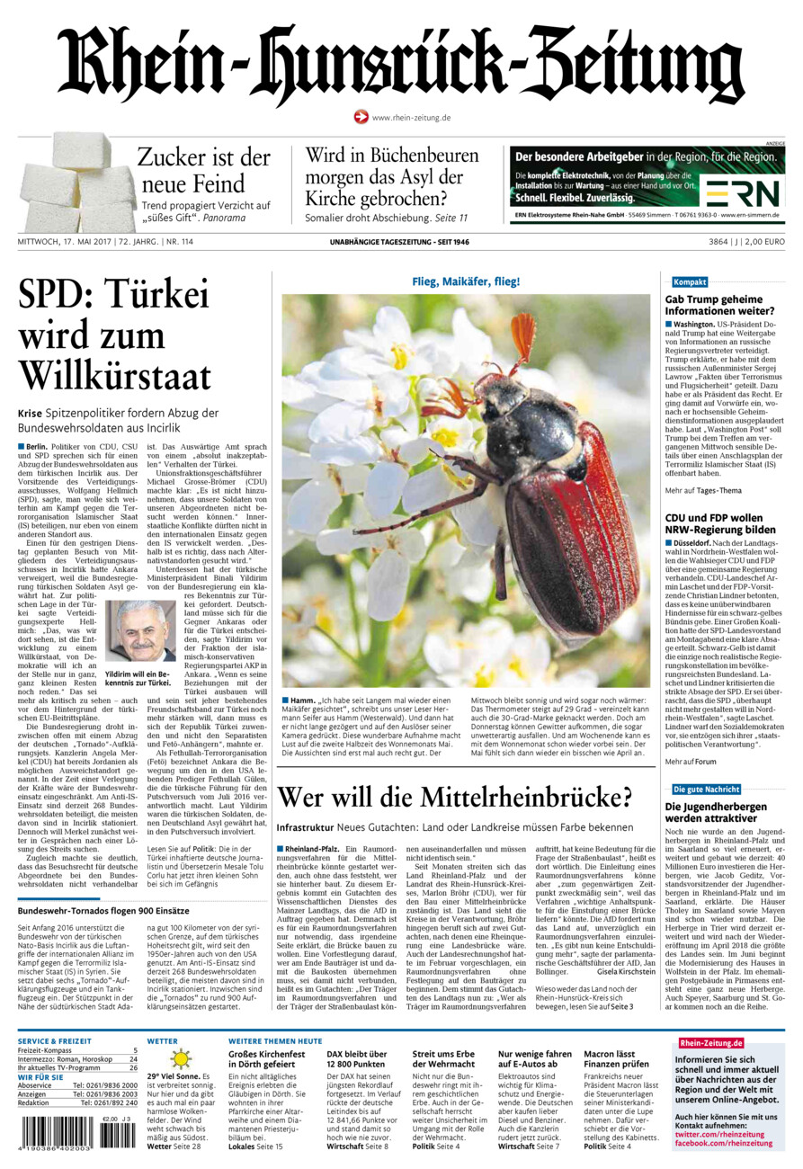 Rhein-Hunsrück-Zeitung vom Mittwoch, 17.05.2017