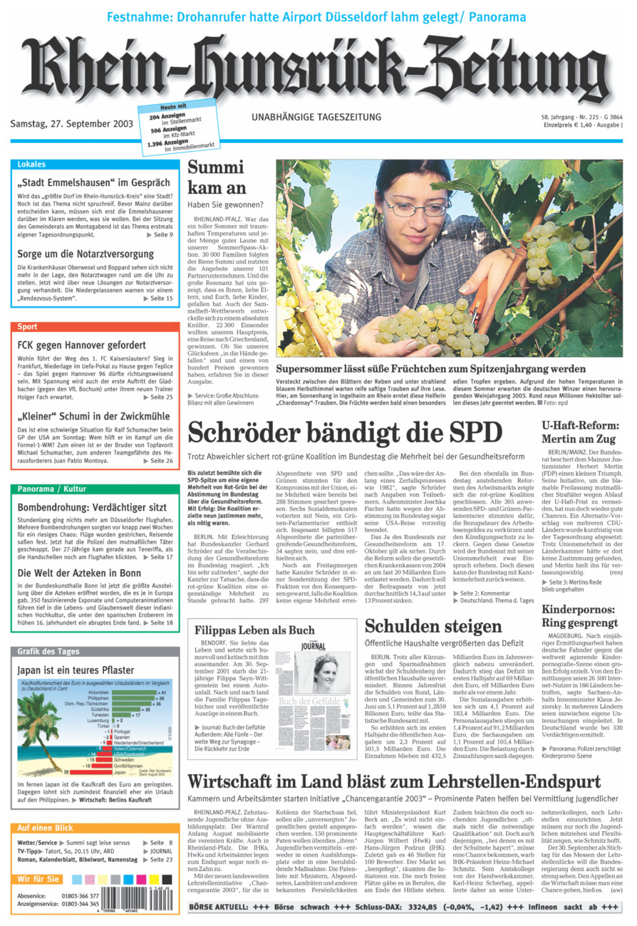 Rhein-Hunsrück-Zeitung vom Samstag, 27.09.2003