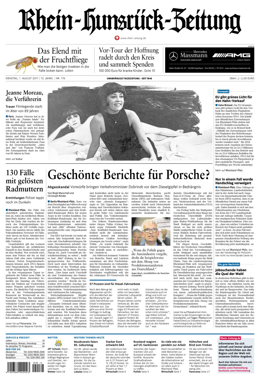 Rhein-Hunsrück-Zeitung vom Dienstag, 01.08.2017