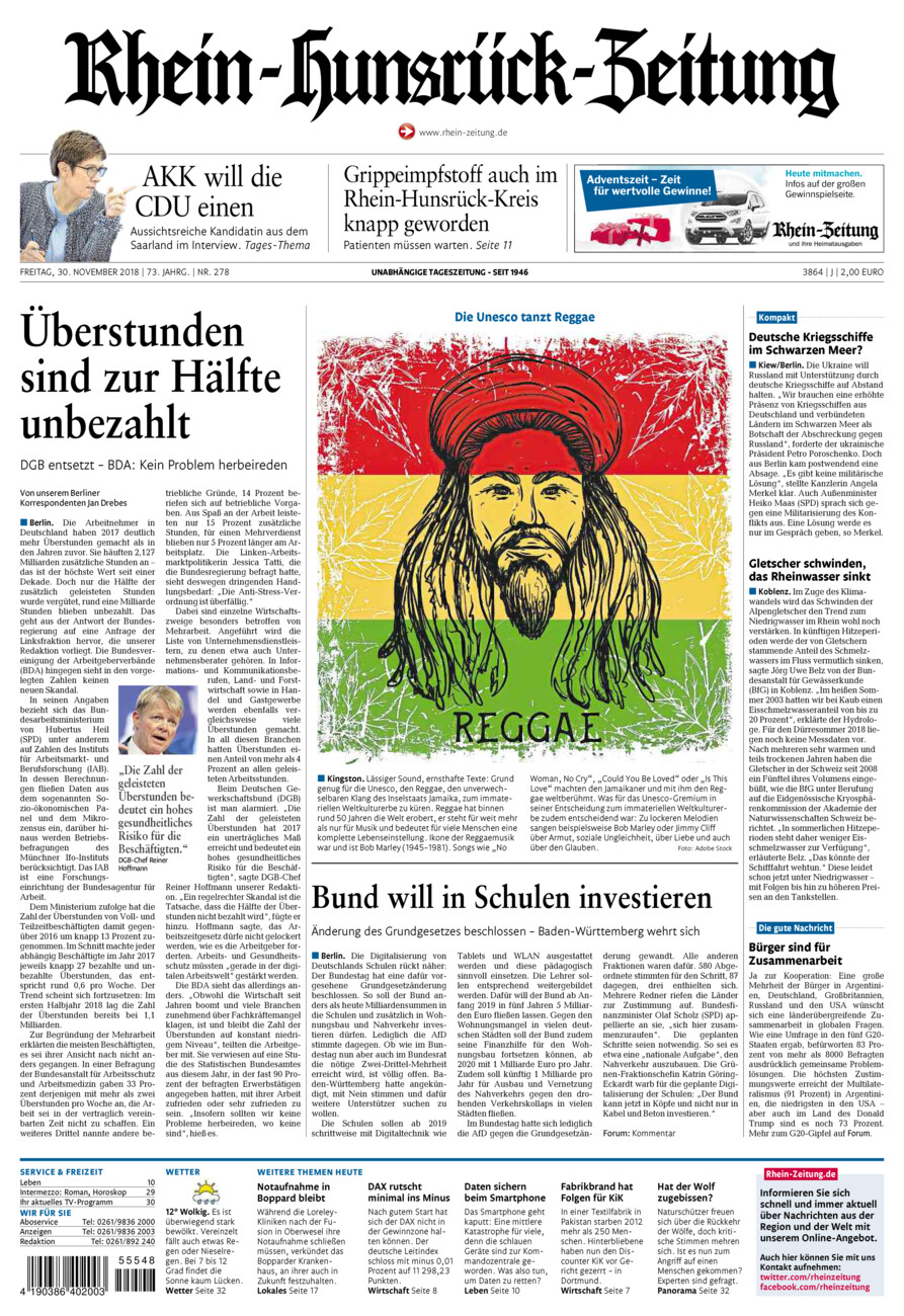 Rhein-Hunsrück-Zeitung vom Freitag, 30.11.2018