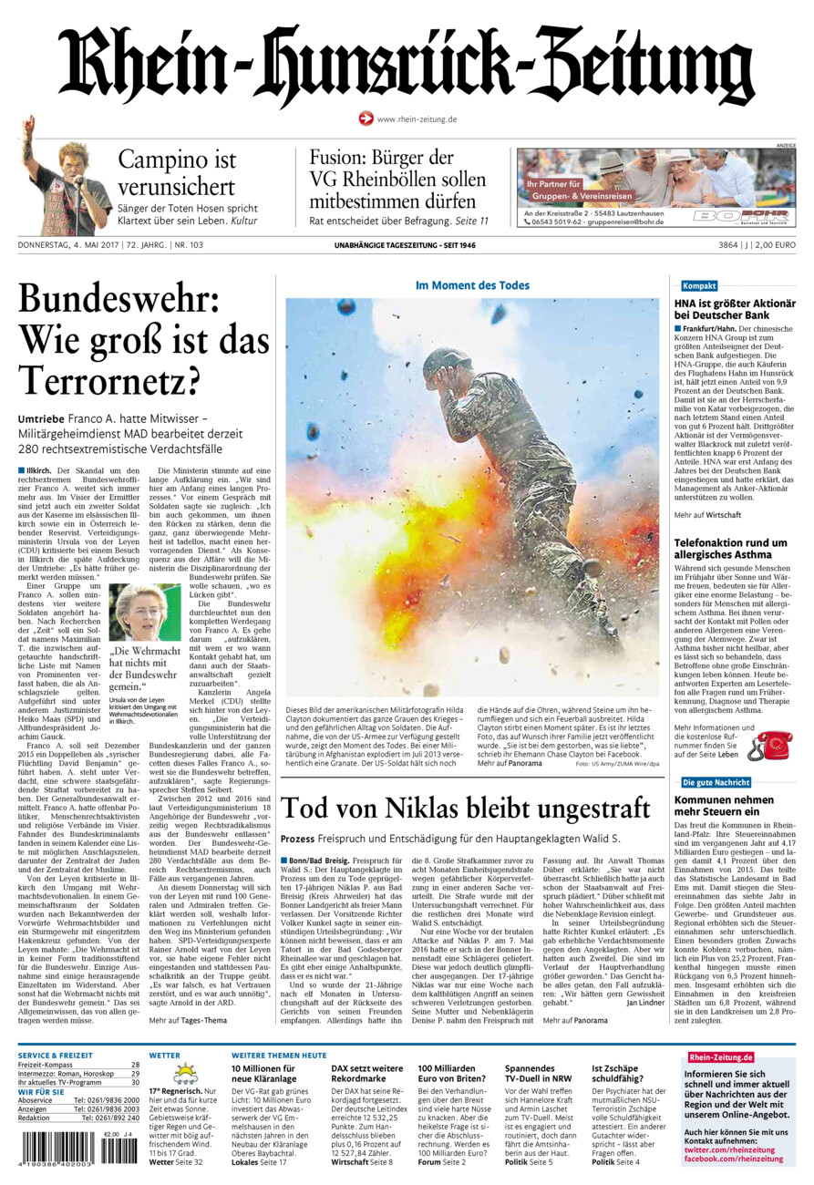 Rhein-Hunsrück-Zeitung vom Donnerstag, 04.05.2017