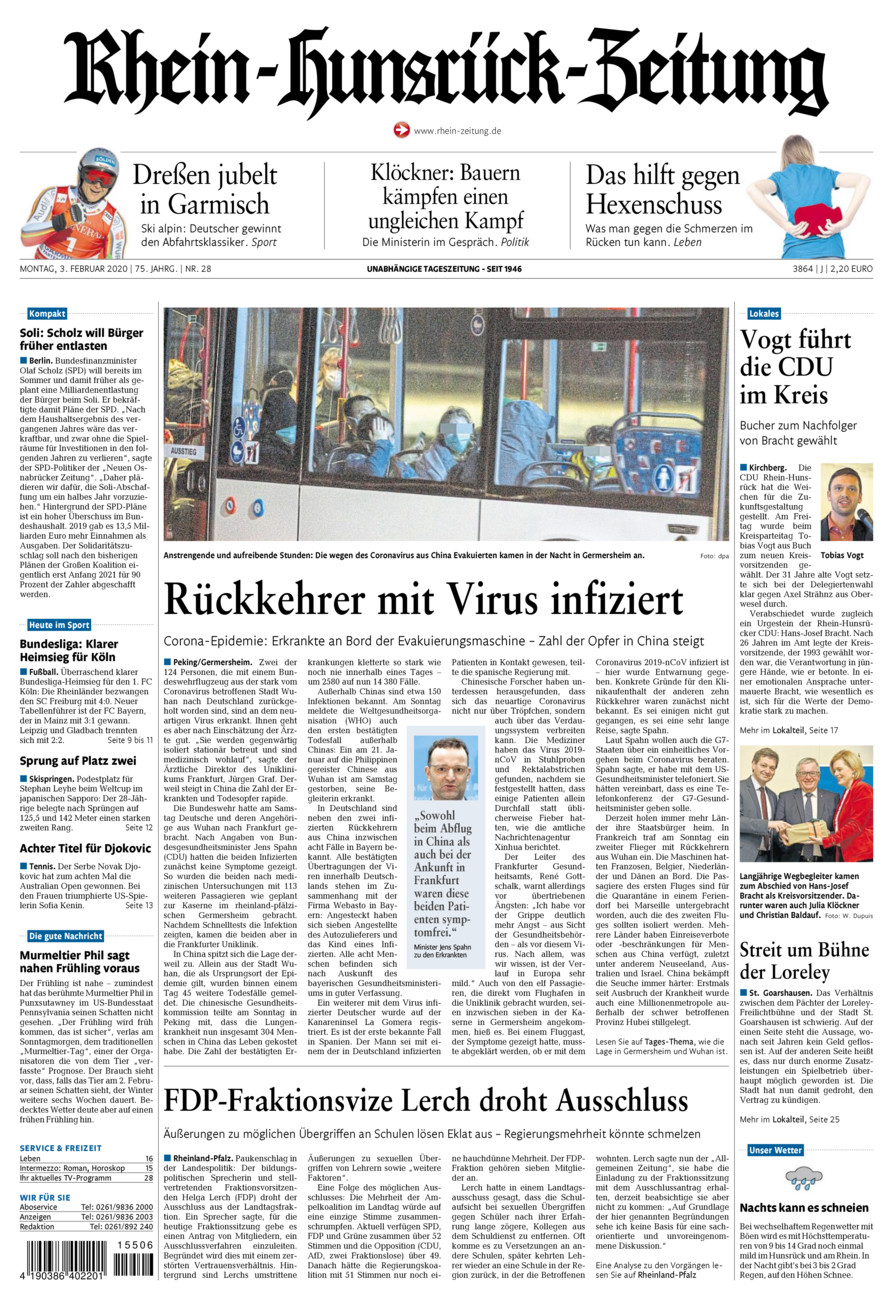 Rhein-Hunsrück-Zeitung vom Montag, 03.02.2020
